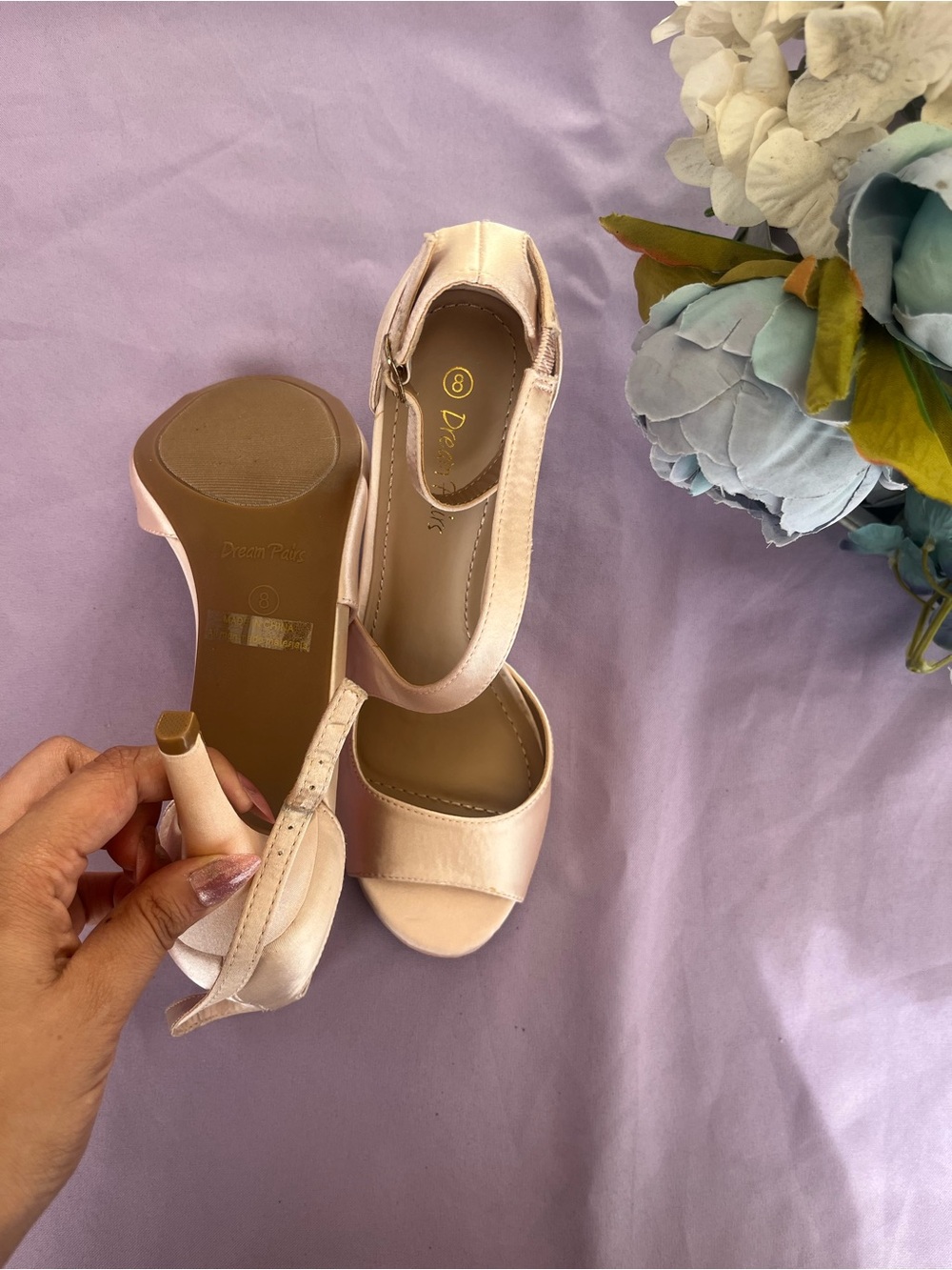 Dream Pairs Blush Satin Ankle-Strap Block Heels - Picture 2 of 2